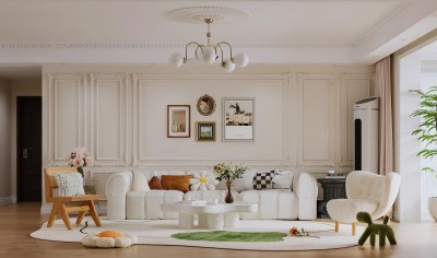 法式奶油风客餐厅3D模型下载